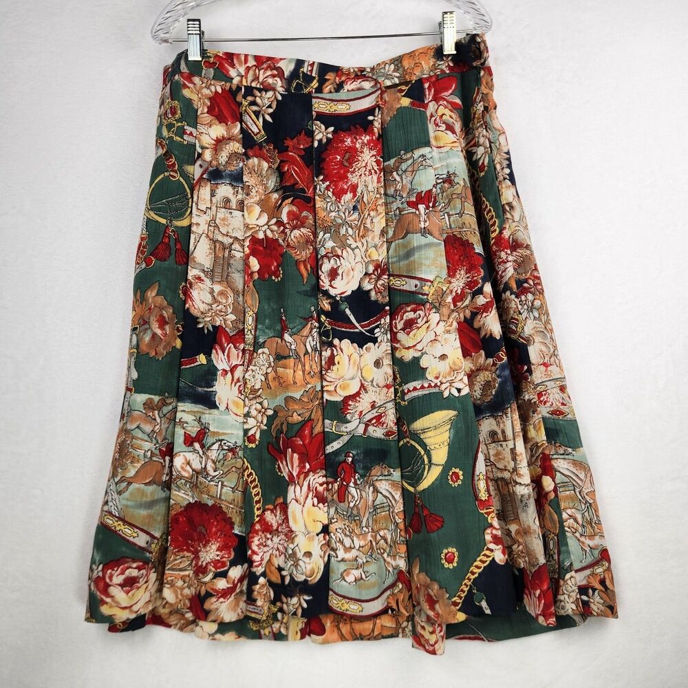 VTG Geiger Collections Austria Pleated Midi Skirt Sz 46 Equestrian Horses Floral